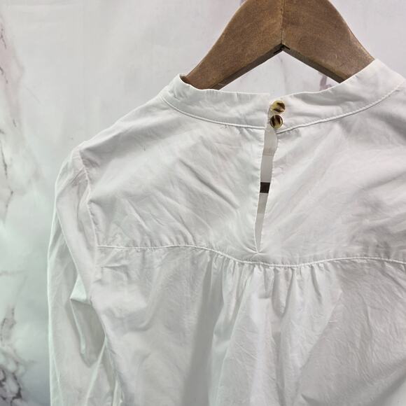 Anthropologie Shirt Womens Small 4 White Button Back Mock Poplin Maeve Flared - Picture 7 of 12